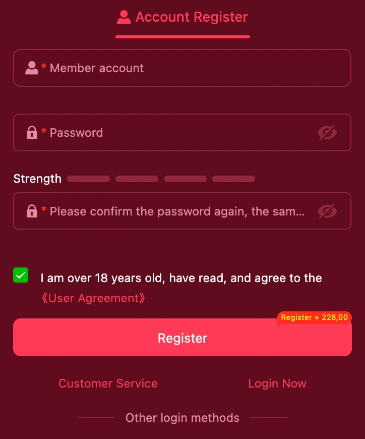 HI68 register page for new online casino members